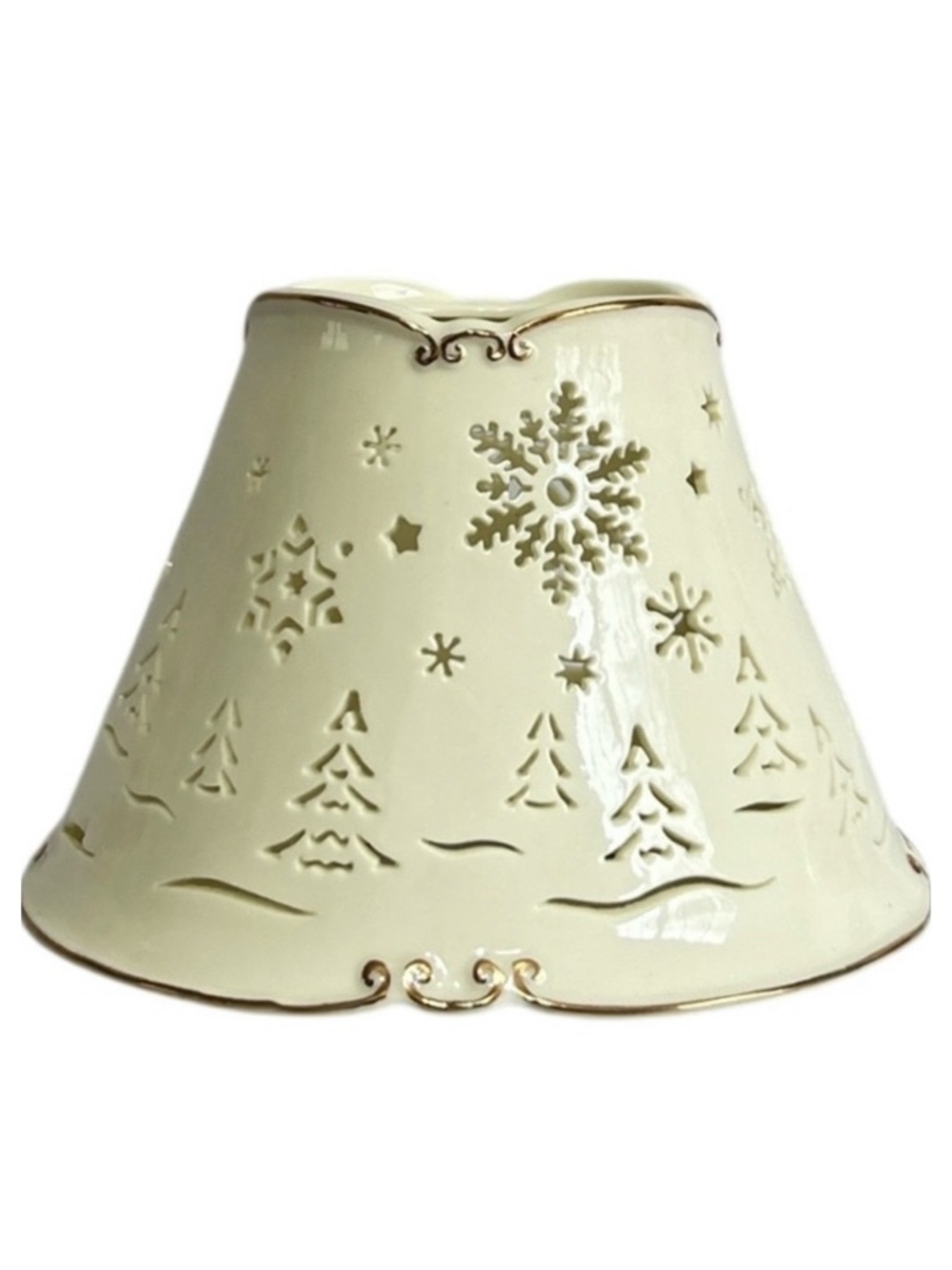 Yankee Candle Retired Shade Snow Flakes Trees Jar Topper Winter 24K Gold Trim